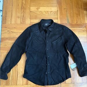 RRL Black Western 100% Sheepskin Leather Shirt sz Medium